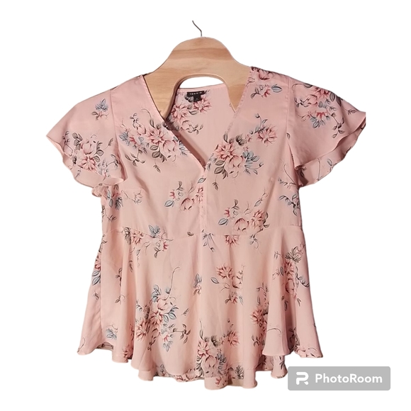 torrid Tops - Torrid Babydoll Georgette Floral V Neck Flutter Sleeve Peplum Hem Top Pink Sz 0